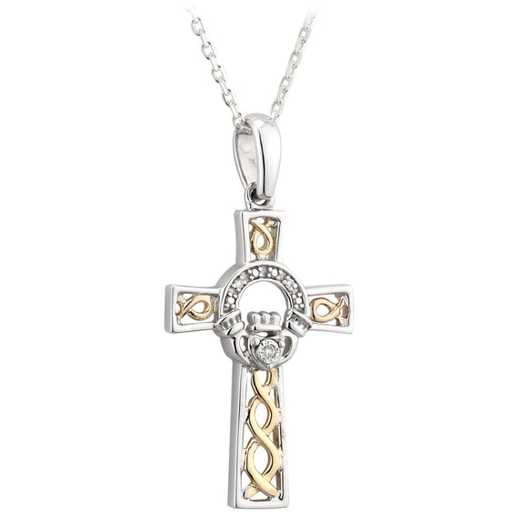 Open Knotwork Diamond Claddagh Cross Pendant