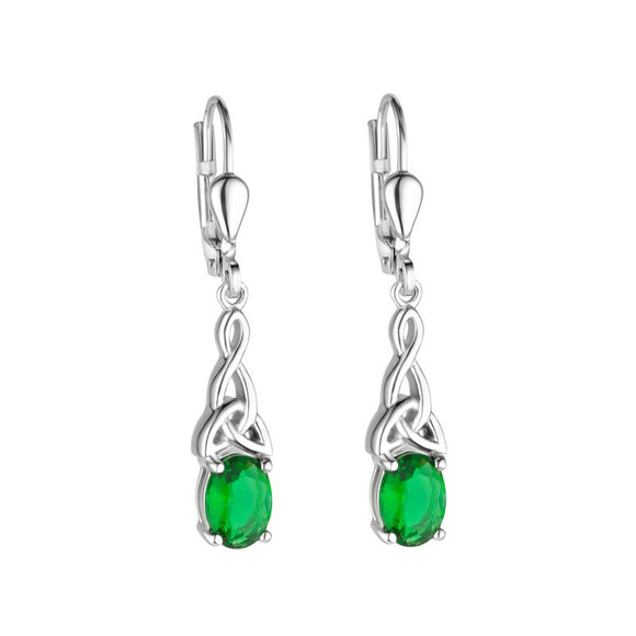 Green Crystal Open Triquetra Gemstone Drop Earrings