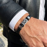 Knotwork Rhodium Leather Band Bracelet