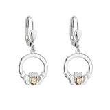 Solid Gold Heart Claddagh Drop Earrings