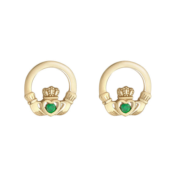 Green Cubic Zirconia Claddagh Stud Earrings