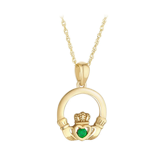Green Cubic Zirconia Claddagh Pendant