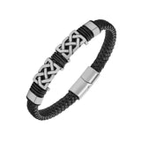 Double Knotwork Rhodium Leather Band Bracelet