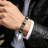 Double Knotwork Rhodium Leather Band Bracelet