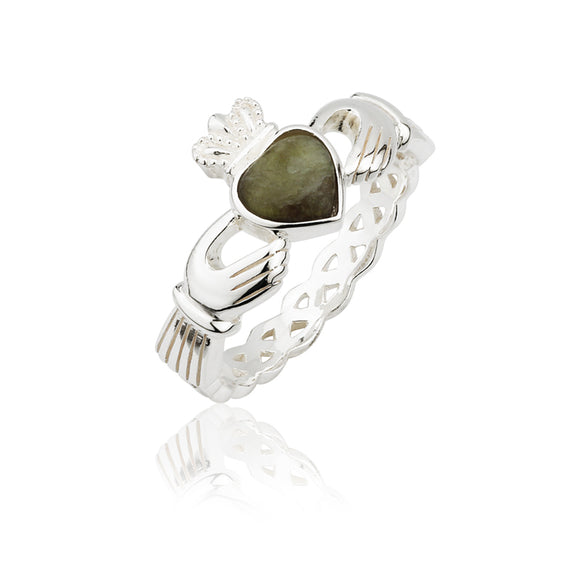 Connemara Marble Open Knot Band Claddagh Ring