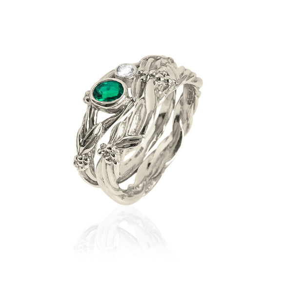 Tree of Life Emerald and Diamond Wedding and Engagement Set