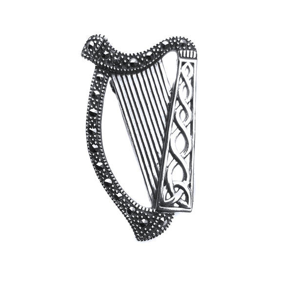 Marcasite Celtic Harp Brooch