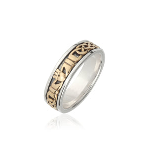 Solid Gold Inlaid Claddagh Band (Ladies)