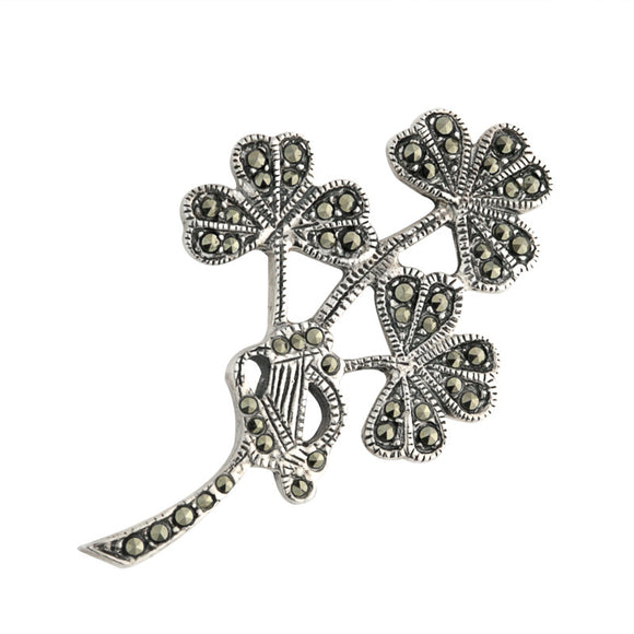 Marcasite Shamrock Brooch - Celtic Dawn - Jewellery Arts Crafts & Gifts
 - 1