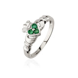 Three Stone Emerald Claddagh Ring