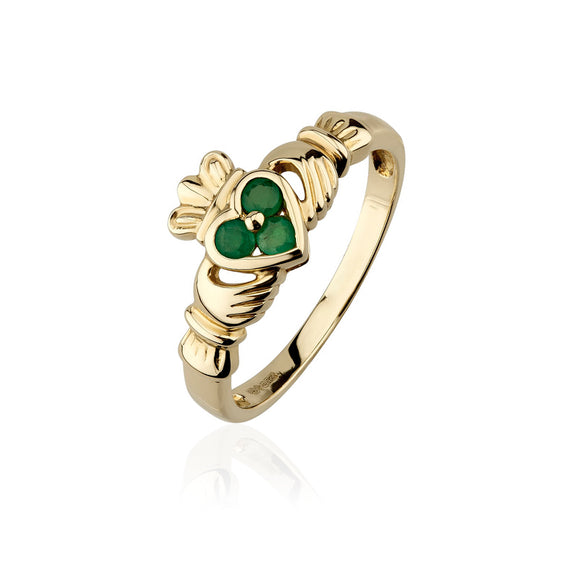 Three Stone Emerald Claddagh Ring