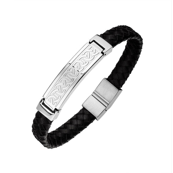 Knotwork Stainless Steel Leather Band Bracelet