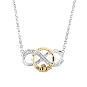 Solid Gold Claddagh Diamond Infinity Knot Necklace