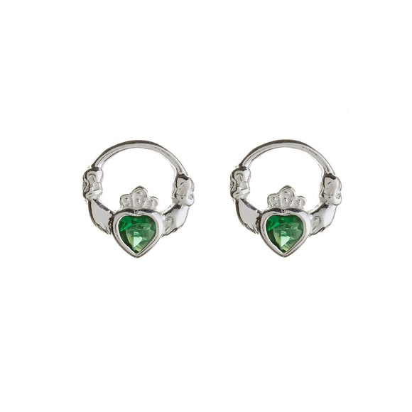 Green Cubic Zirconia Claddagh Stud Earrings
