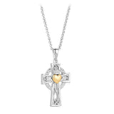 Solid Gold Heart Claddagh Cross Pendant