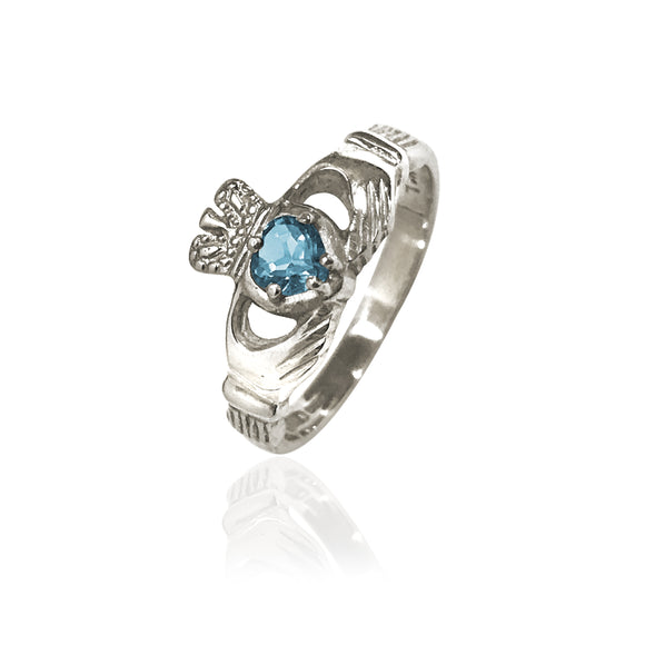 Traditional Gemstone Blue Topaz Claddagh Ring