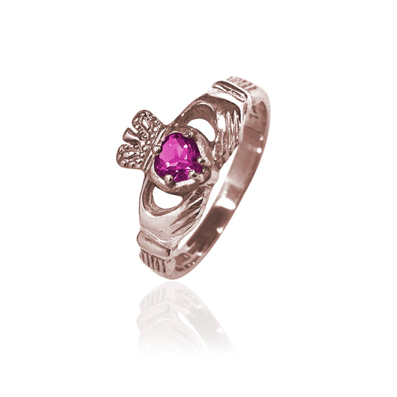 Traditional Gemstone Purple Tourmaline Claddagh Ring